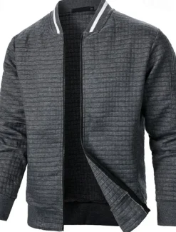 Men's Lightweight Jacket Waffle Jacket Summer Jacket Transition Jacket Vacation Daily Pocket Spring & Fall Plain Fashion Classic Standing Collar Regular Black White Wine Navy Blue Khaki Jacket