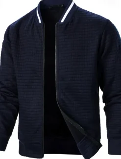 Men's Lightweight Jacket Waffle Jacket Summer Jacket Transition Jacket Vacation Daily Pocket Spring & Fall Plain Fashion Classic Standing Collar Regular Black White Wine Navy Blue Khaki Jacket