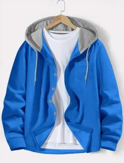 Men's Lightweight Jacket Waffle Jacket Summer Jacket Transition Jacket Vacation Daily Wearproof Pocket Spring & Fall Plain Fashion Classic Hooded Regular Black White Blue Khaki Gray Jacket