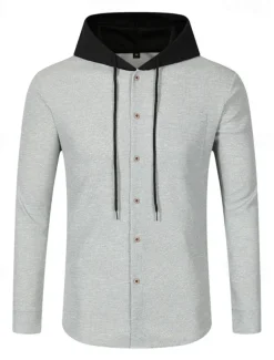 Men's Lightweight Jacket Waffle Jacket Summer Jacket Transition Jacket Vacation Daily Wearproof Pocket Spring & Fall Plain Fashion Classic Hooded Regular Black White Blue Khaki Gray Jacket