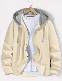 Men's Lightweight Jacket Waffle Jacket Summer Jacket Transition Jacket Vacation Daily Wearproof Pocket Spring & Fall Plain Fashion Classic Hooded Regular Black White Blue Khaki Gray Jacket