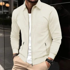 Men's Lightweight Jacket Waffle Jacket Summer Jacket Shirt Jacket Vacation Daily Soft Pocket Spring & Fall Plain Fashion Classic Lapel Regular Waffle Fabric Black White Blue Khaki Gray Jacket