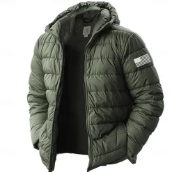 Men's Lightweight Puffer Jacket with Hood Water-Resistant Down Jacket Insulated Puffy Coat Graphic American US Flag Winter Jacket for Snow Ski Hiking Travel