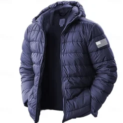 Men's Lightweight Puffer Jacket with Hood Water-Resistant Down Jacket Insulated Puffy Coat Graphic American US Flag Winter Jacket for Snow Ski Hiking Travel