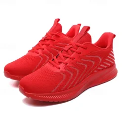 Men's Lightweight Red Mesh Running Shoes - Breathable Athletic Sneakers for Sports and Casual Wear