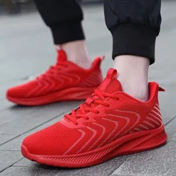 Men's Lightweight Red Mesh Running Shoes - Breathable Athletic Sneakers for Sports and Casual Wear
