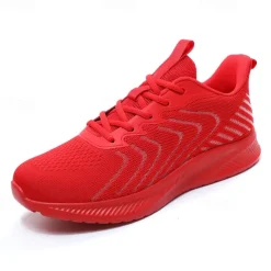 Men's Lightweight Red Mesh Running Shoes - Breathable Athletic Sneakers for Sports and Casual Wear