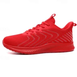 Men's Lightweight Red Mesh Running Shoes - Breathable Athletic Sneakers for Sports and Casual Wear