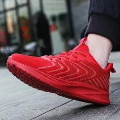 Men's Lightweight Red Mesh Running Shoes - Breathable Athletic Sneakers for Sports and Casual Wear