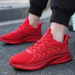 Men's Lightweight Red Mesh Running Shoes - Breathable Athletic Sneakers for Sports and Casual Wear