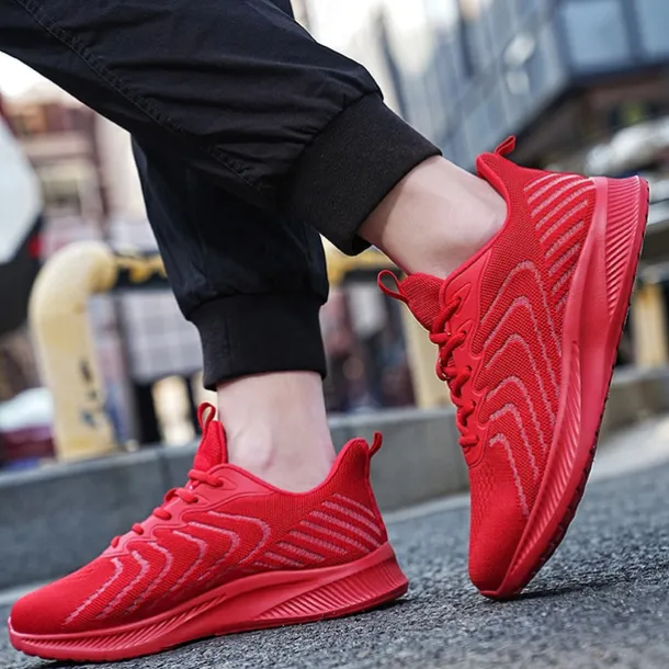 Men's Lightweight Red Mesh Running Shoes - Breathable Athletic Sneakers for Sports and Casual Wear