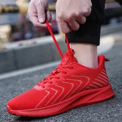 Men's Lightweight Red Mesh Running Shoes - Breathable Athletic Sneakers for Sports and Casual Wear