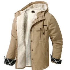 Men's Lined Fleece Hooded Shirt Jacket Sherpa Padded jacket Coat Work Flannel Button Down Shirt Jacket Winter Outdoor Thermal Warm Windproof Lightweight Outerwear Parka Hunting Ski Snowboard Fishing
