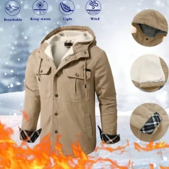 Men's Lined Fleece Hooded Shirt Jacket Sherpa Padded jacket Coat Work Flannel Button Down Shirt Jacket Winter Outdoor Thermal Warm Windproof Lightweight Outerwear Parka Hunting Ski Snowboard Fishing