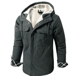 Men's Lined Fleece Hooded Shirt Jacket Sherpa Padded jacket Coat Work Flannel Button Down Shirt Jacket Winter Outdoor Thermal Warm Windproof Lightweight Outerwear Parka Hunting Ski Snowboard Fishing