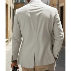 Men's Linen Blazer Blazer Business Cocktail Party Wedding Party Fashion Casual Spring & Fall Polyester Linen Plain Pocket Buttons Comfortable Single Breasted Blazer White khaki Beige