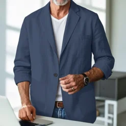 Men's Linen Blazer Blazer Business Cocktail Party Wedding Party Fashion Casual Spring & Fall Polyester Linen Plain Pocket Buttons Comfortable Single Breasted One-button Blazer Black Burgundy Dark
