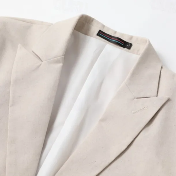 Men's Linen Blazer Business Fashion Casual Spring & Fall Polyester Linen Plain Pocket Buttons Comfortable Single Breasted Blazer White Light Green khaki