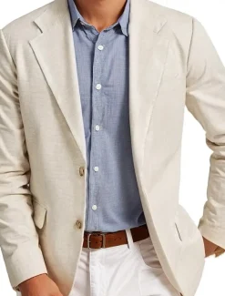 Men's Linen Blazer Notch Collar Fashion Casual Solid Colored Blazer Beige Standard Fit Single Breasted Two-buttons