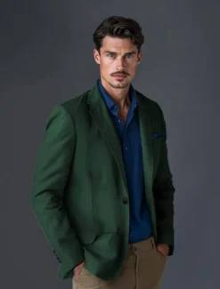 Men's Linen Blazer Sport Coat Notch Collar Fashion Casual Solid Colored Linen Blazer Blue Army Green Standard Fit Single Breasted One-button