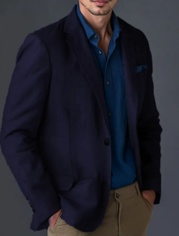 Men's Linen Blazer Sport Coat Notch Collar Fashion Casual Solid Colored Linen Blazer Blue Army Green Standard Fit Single Breasted One-button