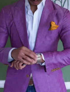 Men's Linen Blazer Sport Coat Closure collar Fashion Casual Solid Colored Blue Purple Green Tailored Fit Single Breasted Two-buttons