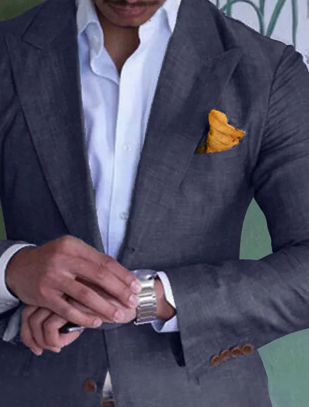 Men's Linen Blazer Sport Coat Closure collar Fashion Casual Solid Colored Blue Purple Green Tailored Fit Single Breasted Two-buttons