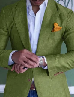 Men's Linen Blazer Sport Coat Closure collar Fashion Casual Solid Colored Blue Purple Green Tailored Fit Single Breasted Two-buttons