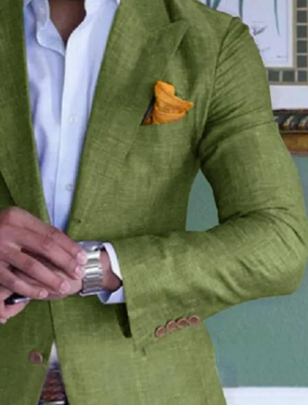 Men's Linen Blazer Sport Coat Closure collar Fashion Casual Solid Colored Blue Purple Green Tailored Fit Single Breasted Two-buttons