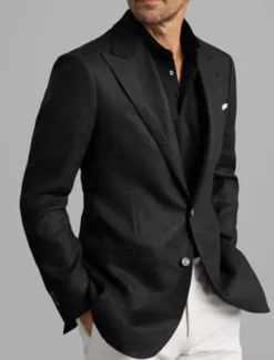 Men's Linen Blazer Sport Coat Closure collar Fashion Casual Solid Colored Black Tailored Fit Single Breasted Two-buttons