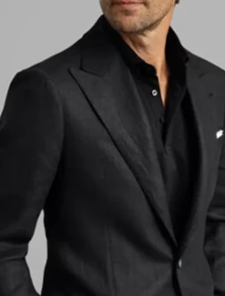 Men's Linen Blazer Sport Coat Closure collar Fashion Casual Solid Colored Black Tailored Fit Single Breasted Two-buttons