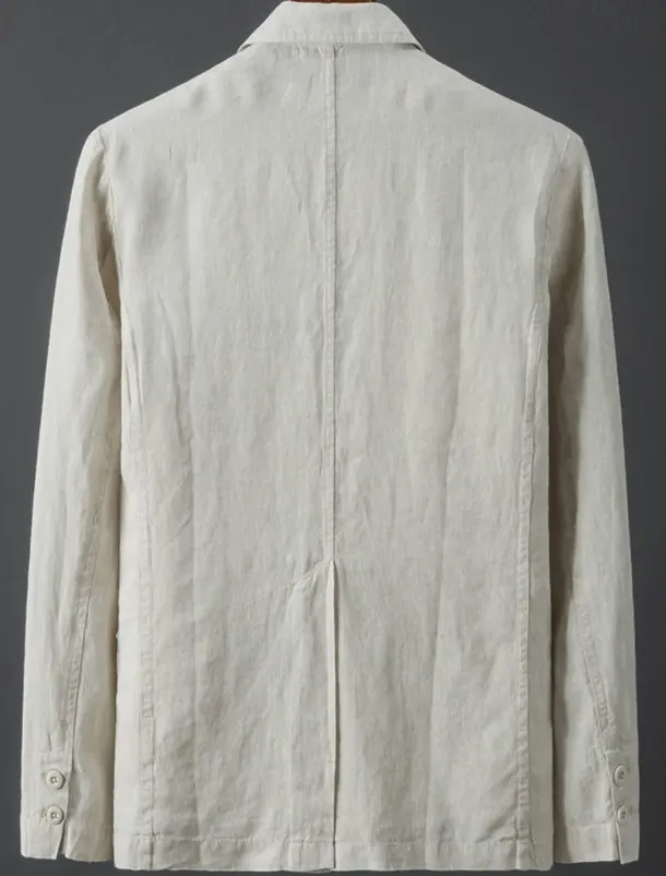 Men's Linen Blazer Sport Coat Wedding Casual Daily Fashion All Seasons Cotton Linen Solid Colored Basic Single Breasted Two-button Blazer White Sky Blue Beige