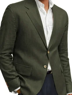 Men's Linen Blazer Sport Coat Notch Collar Fashion Casual Solid Colored Linen Blazer Army Green Standard Fit Single Breasted Two-buttons