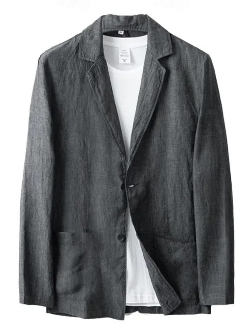 Men's Linen Blazer Suits Wedding Anniversary Vacation Elegant Neutral Spring & Fall Cotton Linen Solid Color Buttons Comfy Single Breasted Two-button Blazer Dark Gray Navy Blue