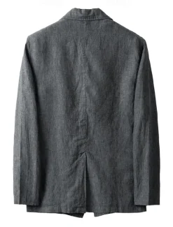 Men's Linen Blazer Suits Wedding Anniversary Vacation Elegant Neutral Spring & Fall Cotton Linen Solid Color Buttons Comfy Single Breasted Two-button Blazer Dark Gray Navy Blue