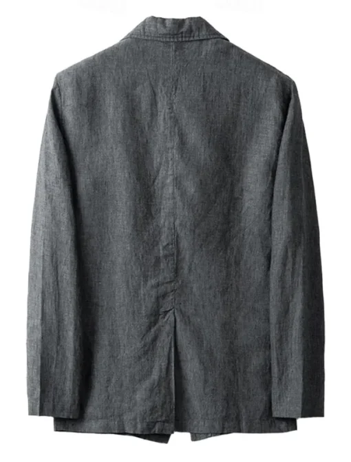 Men's Linen Blazer Suits Wedding Anniversary Vacation Elegant Neutral Spring & Fall Cotton Linen Solid Color Buttons Comfy Single Breasted Two-button Blazer Dark Gray Navy Blue