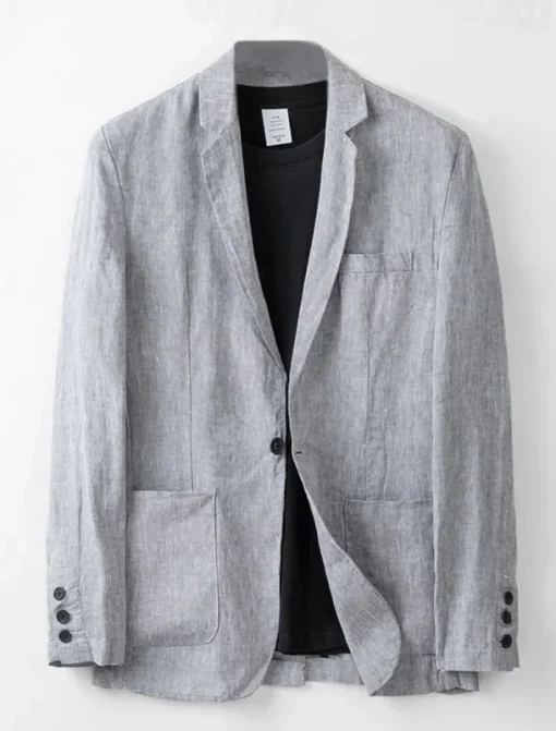 Men's Linen Blazer Suits Wedding Anniversary Vacation Elegant Neutral Spring & Fall Cotton Linen Solid Color Buttons Comfy Single Breasted One-button Blazer White Navy Blue Beige Gray
