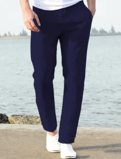 Men's Linen Pants Beach Pants Black White Blue M L XL