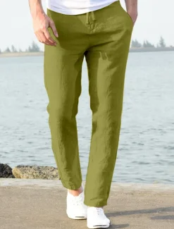 Men's Linen Pants Beach Pants Black White Blue M L XL