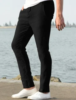 Men's Linen Pants Beach Pants Black White Blue M L XL