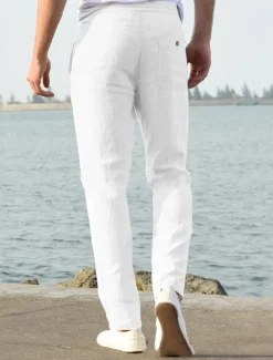 Men's Linen Pants Beach Pants Black White Blue M L XL