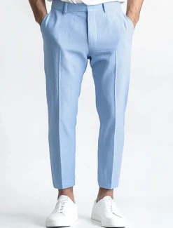Men's Linen Pants Dress Pants Summer Trousers Straight Leg Plain Breathable Casual Daily Standard Fit Black White Blue