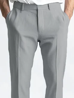 Men's Linen Pants Dress Pants Summer Trousers Straight Leg Plain Breathable Casual Daily Standard Fit Black White Blue