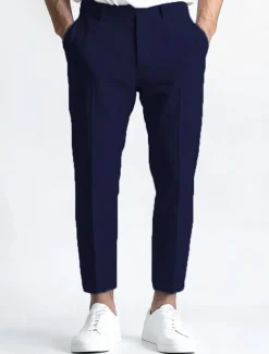 Men's Linen Pants Dress Pants Summer Trousers Straight Leg Plain Breathable Casual Daily Standard Fit Black White Blue