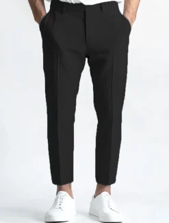 Men's Linen Pants Dress Pants Summer Trousers Straight Leg Plain Breathable Casual Daily Standard Fit Black White Blue