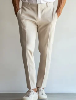Men's Linen Pants Dress Pants Summer Straight Leg Plain Breathable Casual Holiday Fashion Sky Blue Light Grey Beige