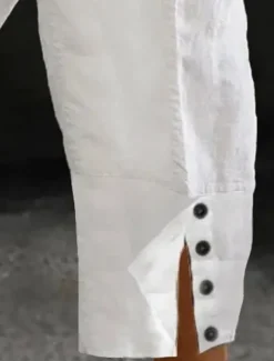 Men's Linen Pants Trousers Summer Pants Beach Pants Buttons Drawstring Elastic Waist Plain Comfort Breathable Full Length Casual Daily Holiday Fashion Classic Style White Blue