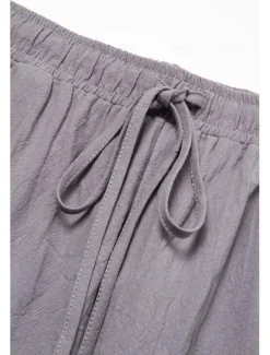 Men's Linen Pants Trousers Summer Pants Beach Pants Buttons Drawstring Elastic Waist Plain Comfort Breathable Full Length Casual Daily Holiday Fashion Classic Style White Blue