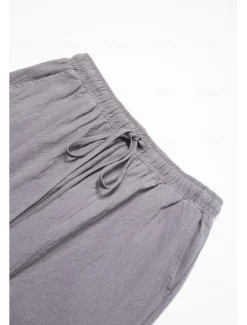 Men's Linen Pants Trousers Summer Pants Beach Pants Buttons Drawstring Elastic Waist Plain Comfort Breathable Full Length Casual Daily Holiday Fashion Classic Style White Blue