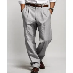 Men's Linen Pants Trousers Summer Pants Pleated Pants Front Pocket Straight Leg Plain Comfort Breathable Casual Daily Holiday Fashion Basic Black White